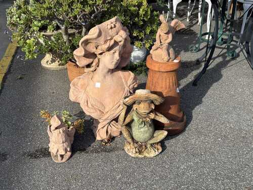 Four assorted terracotta garden ornaments