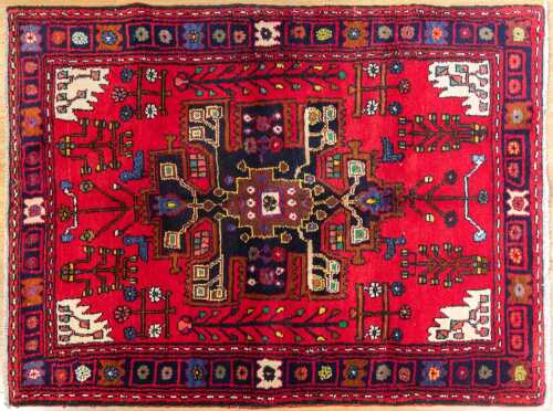 Vintage Persian Hamadan rug, hand-knotted wool, 195 x 148cm