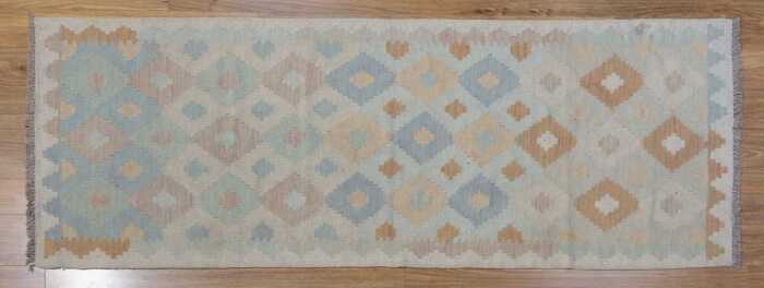 Afghan over-dyed kilim runner, hand-woven wool, 241 x 84cm