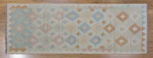 Afghan over-dyed kilim runner, hand-woven wool, 241 x 84cm