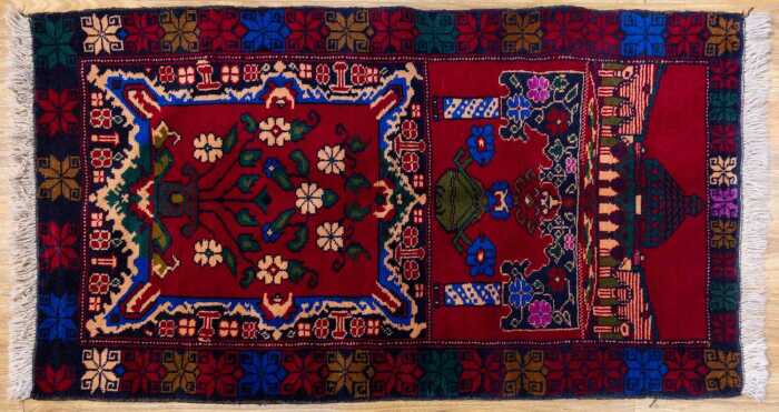 Afghan Baluchi rug, hand-knotted wool, 148 x 78cm