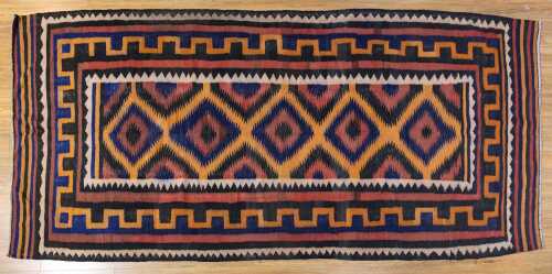 Vintage Persian kilim, hand-woven wool, 305 x 146cm