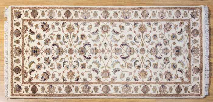 Indo-Persian Kashan rug, hand-knotted silk and wool, 87 x 183cm
