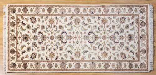 Indo-Persian Kashan rug, hand-knotted silk and wool, 87 x 183cm