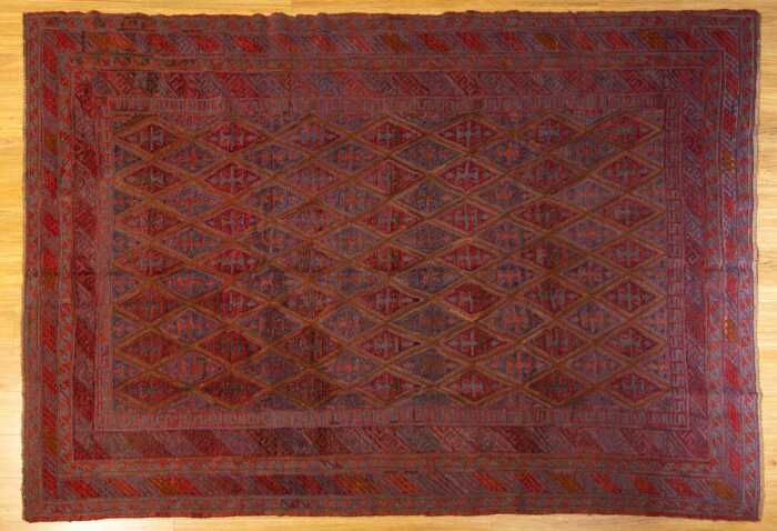 Afghan Mashwani rug, hand-woven wool, 284 x 198cm