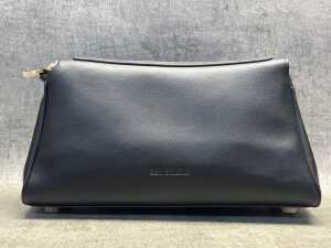 Designer-style black leather handbag with gold-tone hardware. - 3