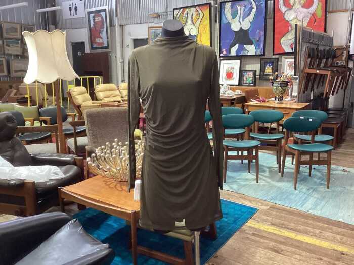 Minkpink high-neck dress in khaki size L