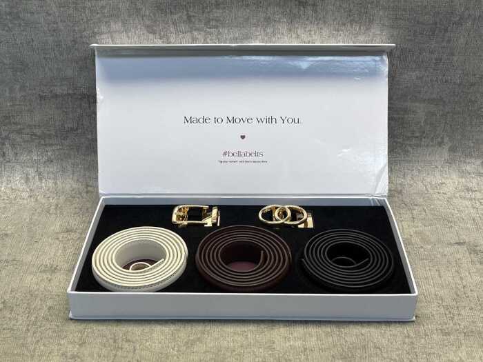 Bella Belts trio of leather belts and gold-tone buckles
