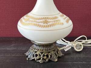 Milk glass lamp with gold-tone floral and leaf scroll accents. - 3