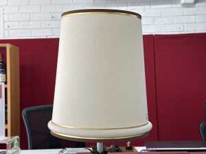 Milk glass lamp with gold-tone floral and leaf scroll accents. - 4