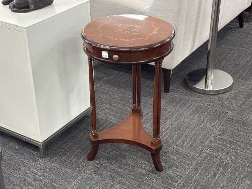 French-style marquetry inlaid round side table