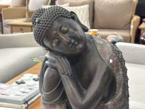 Resting Buddha decorative bronze-look statue - 2