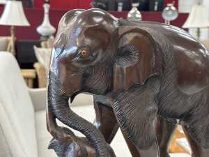 Hand carved timber mother and baby elephant figure - 2