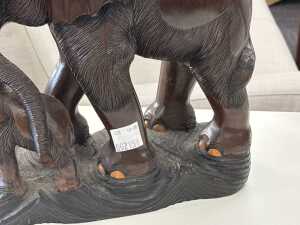 Hand carved timber mother and baby elephant figure - 4