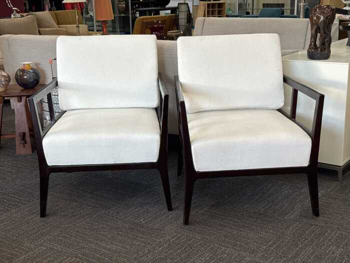 Pair contemporary upholstered armchairs