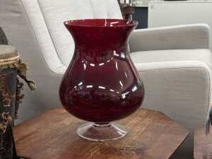 Ruby glass hurricane candle holder