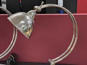 Pair of Bloomingdales arc table lamps in chrome-look metal - 2
