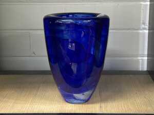 Kosta Boda Atoll cobalt blue glass vase