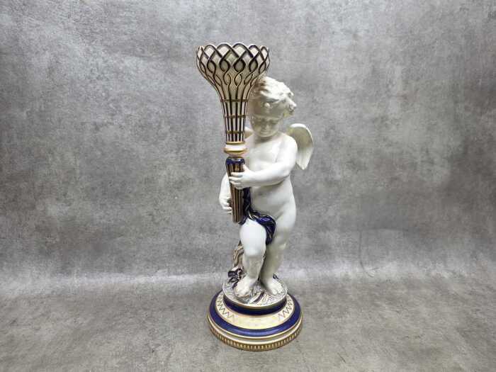 Copeland Spode porcelain cherub figure with blue gilded decoration