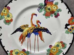 Royal Doulton Mandarin Ware hand painted flamingos series plate C. 1920 - 2