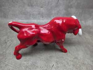 Two mid-century red glazed porcelain bull figures - 3