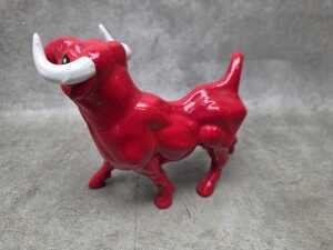 Two mid-century red glazed porcelain bull figures - 5