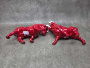 Two mid-century red glazed porcelain bull figures - 6