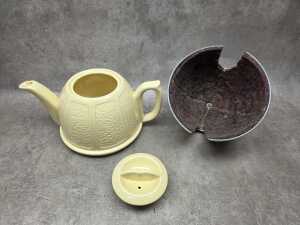 Art Deco lemon glazed ceramic teapot with felt-lined aluminium cosy - 2