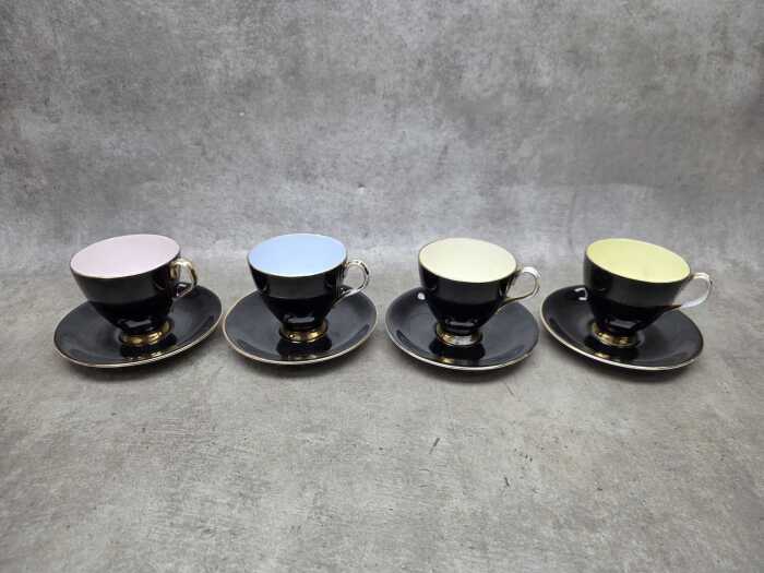 Set of four Royal Albert black and pastel coloured duos