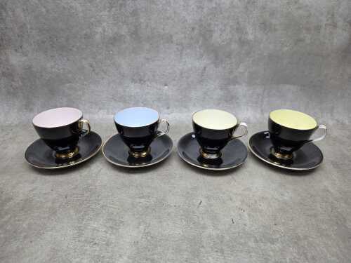 Set of four Royal Albert black and pastel coloured duos