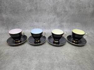 Set of four Royal Albert black and pastel coloured duos