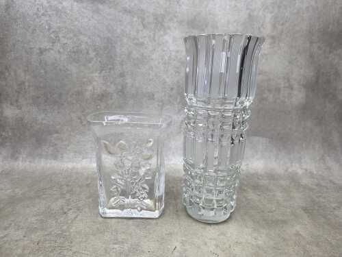 Two European clear glass vases