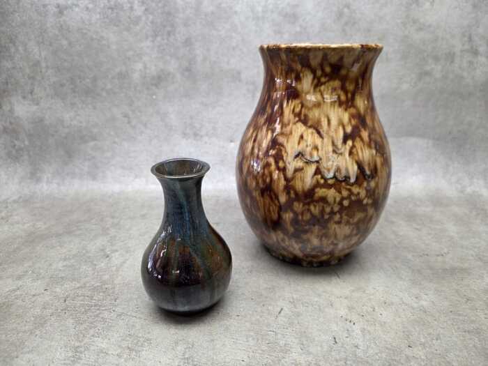 Two drip glaze studio pottery vases
