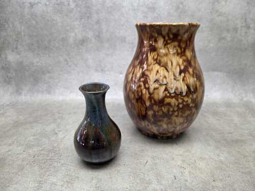 Two drip glaze studio pottery vases