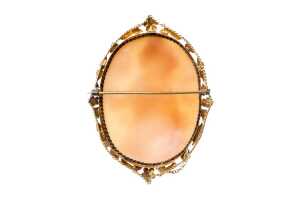 An antique rolled gold shell cameo brooch - 3