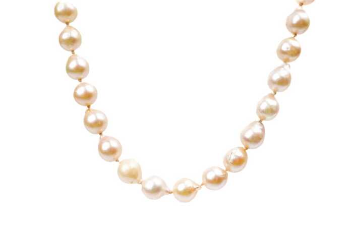 A strand of semi baroque pearls to a silver clasp