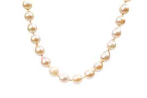 A strand of semi baroque pearls to a silver clasp