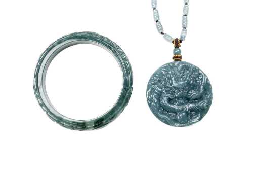 A Jade bangle and necklace