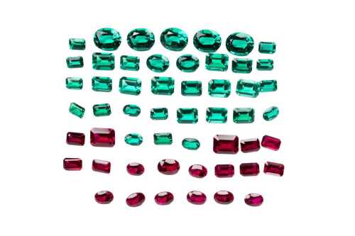 A collection of synthetic rubies and emeralds