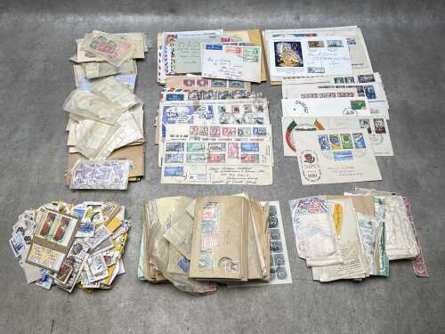 World stamps on and off paper