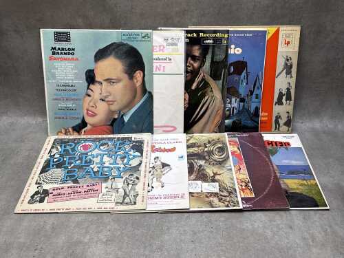 Ten soundtrack vinyl records, including Sayonara, The Pink Panther