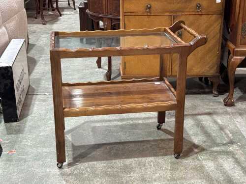 Timber tea trolley with glass top