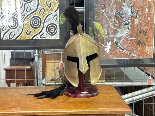 Reproduction Spartan helmet in bronze style metal