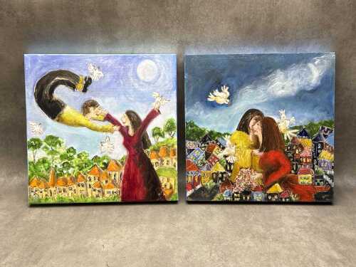 Karen Armstrong, Joyful and Whispering (2). Two oil paintings on canvas