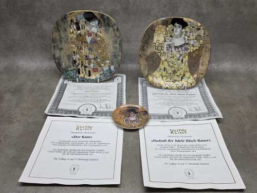 Three Gustav Klimt design porcelain plates, including Goebel pin dish