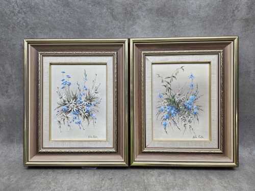 Helen Picton, floral still lifes (2). Pair of oil paintings on board