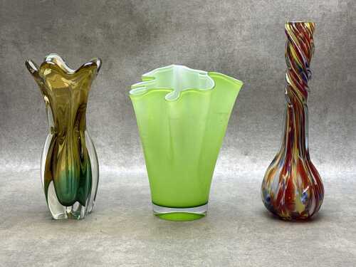 Three art glass vases, including Murano-style