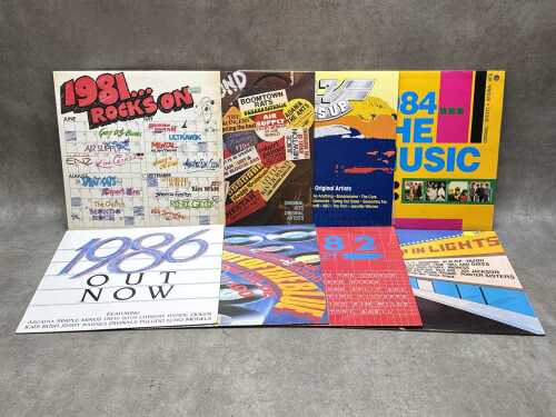 Eight annual pop compilation vinyl records, including 1981... Rocks On