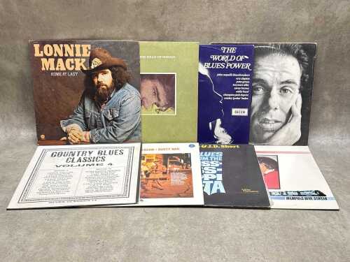 Eight Blues Rock vinyl records, including Lonnie Mack