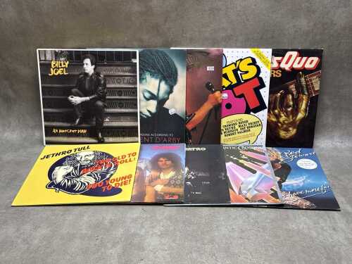 Ten Rock and Pop vinyl records, including Billy Joel, Jimmy Barnes